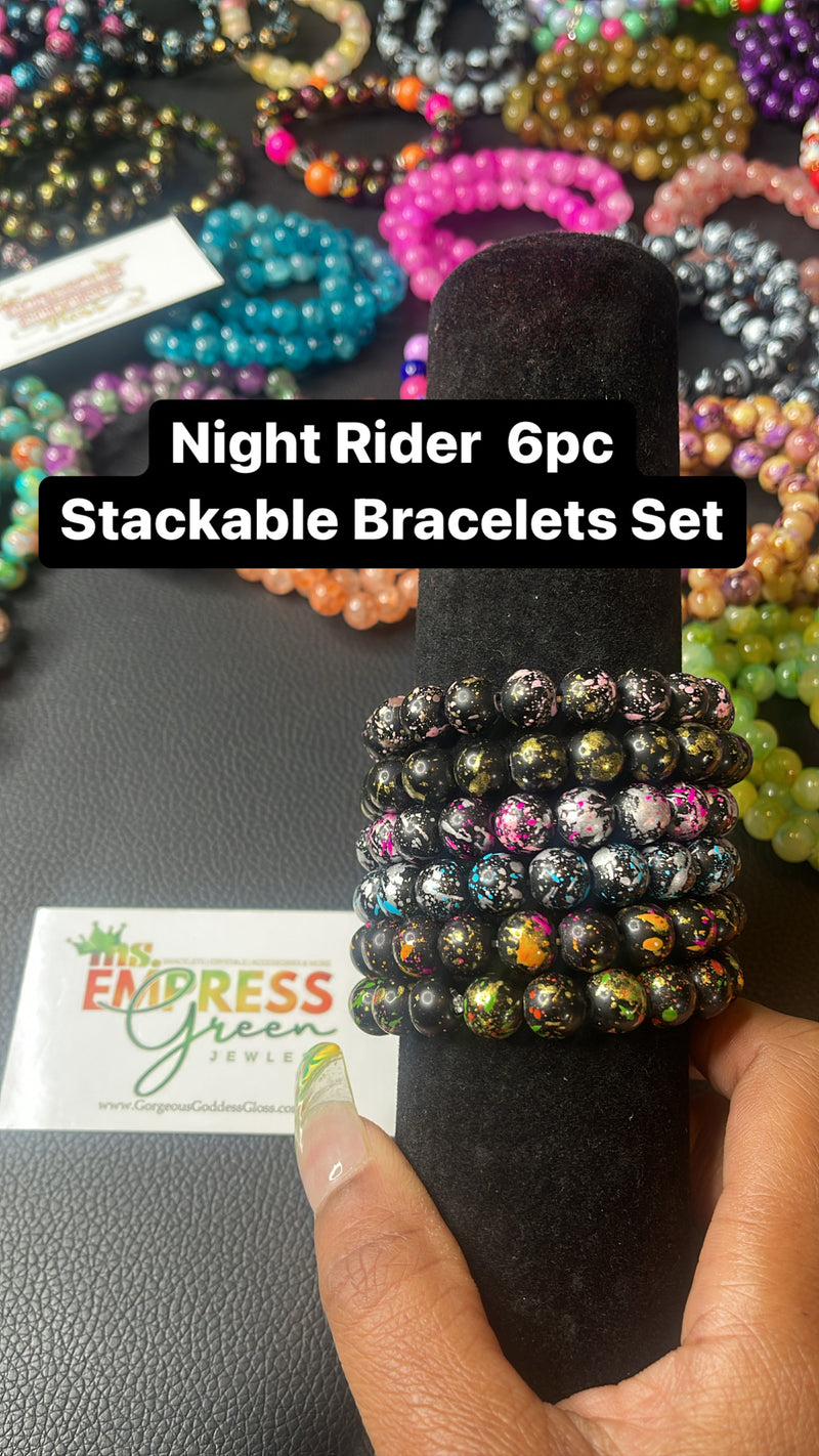 Night Rider  6pc, 10pc Stackable Bracelets Set