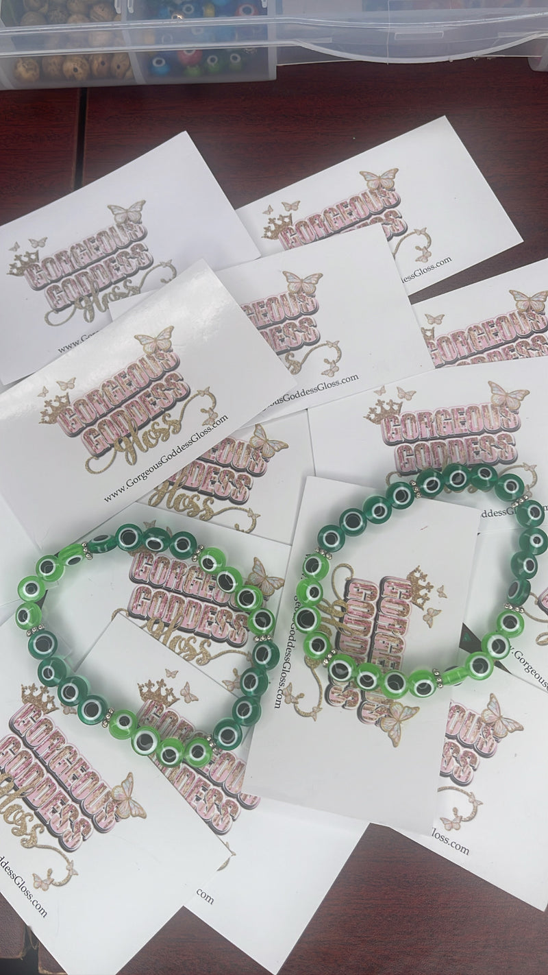 Green / Dark Green Evil Eyes bracelet Set