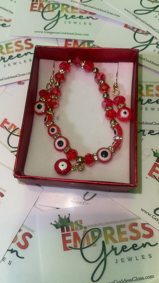 Red Evil Eye Circle Earring Set