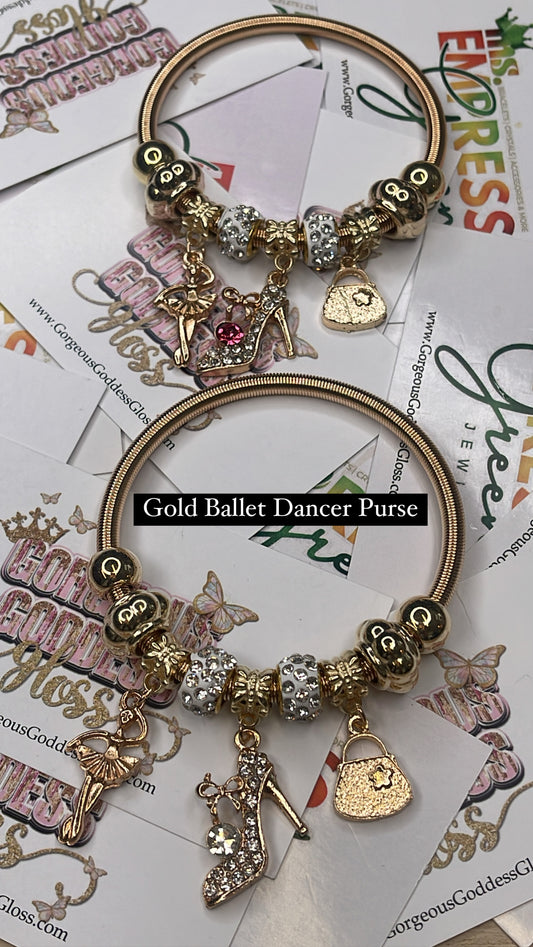 Gold Ballet Dancer Purse Spring  Bracelets