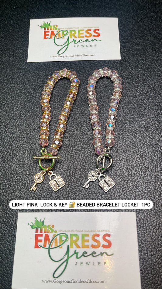 Light Pink Lock & Key 🔐 Beaded Locket  Bracelet 1pc