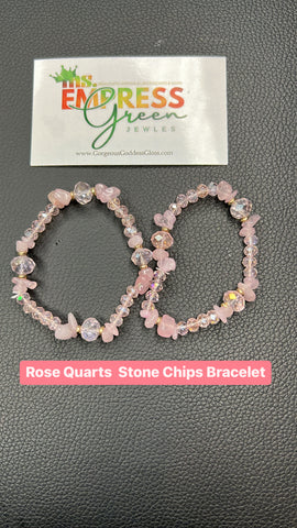 Rose Quarts  Stone Chips Bracelet