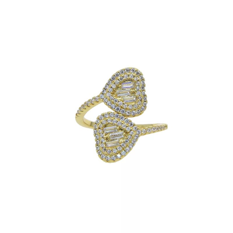 BAGUETTE DIAMOND DOUBLE HEART RING