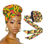 African Print  Extra Large Double layer Satin Lined Bonnet With long band