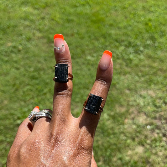 Black Tourmaline engagement  Style adjustable ring