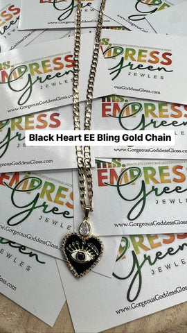 Black Heart EE Bling Gold Chain