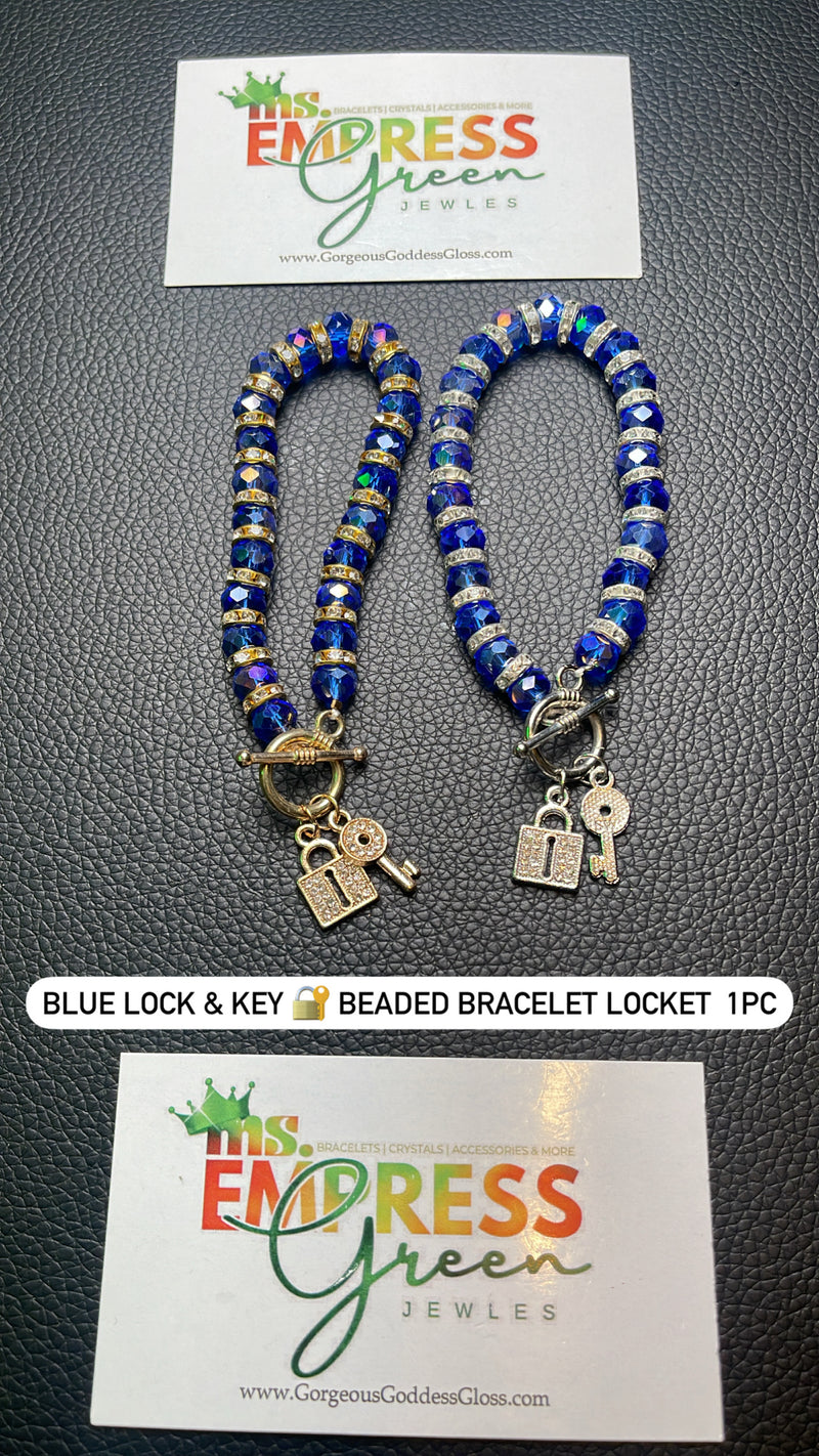 Blue Lock & Key 🔐 Beaded Locket  Bracelet 1pc