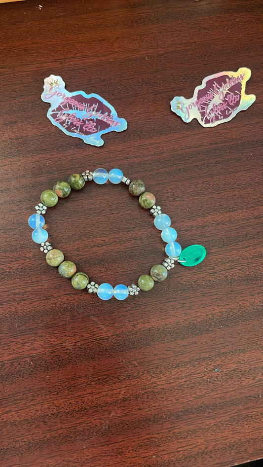 Unakite & Opalite Flowers Crystal Bracelet