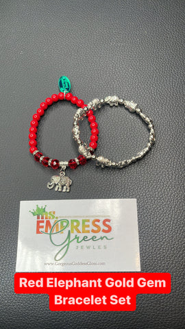 Red Elephant Silver Gem Bracelet Set