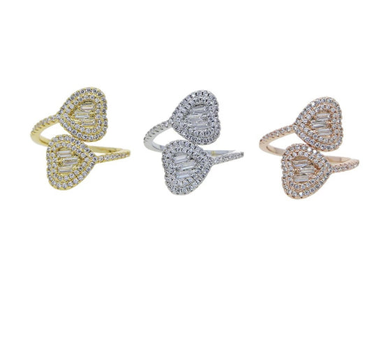 BAGUETTE DIAMOND DOUBLE HEART RING