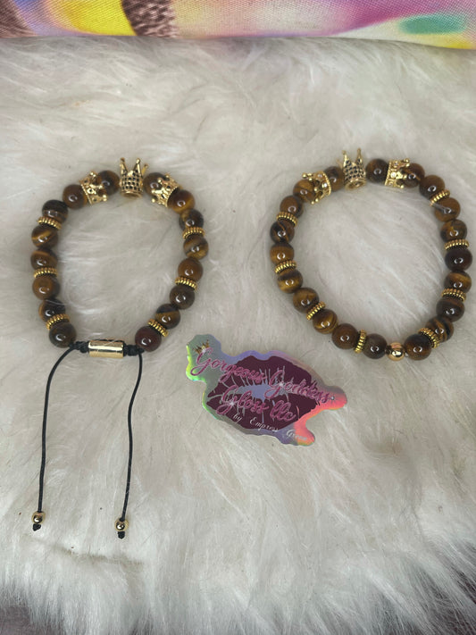 Tigers Eye Crown bracelet set