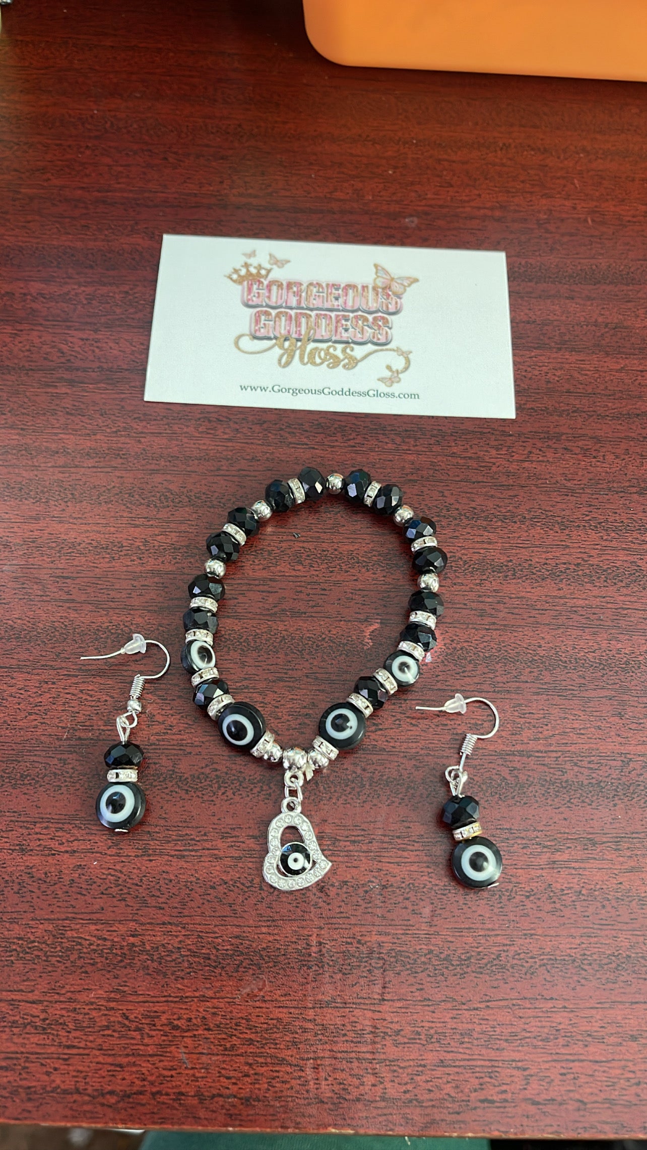 Black Evil Eye Heart Earring Set