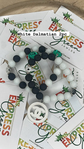 White Dalmatian Evil Eye 🧿 Bracelet 2pc Set