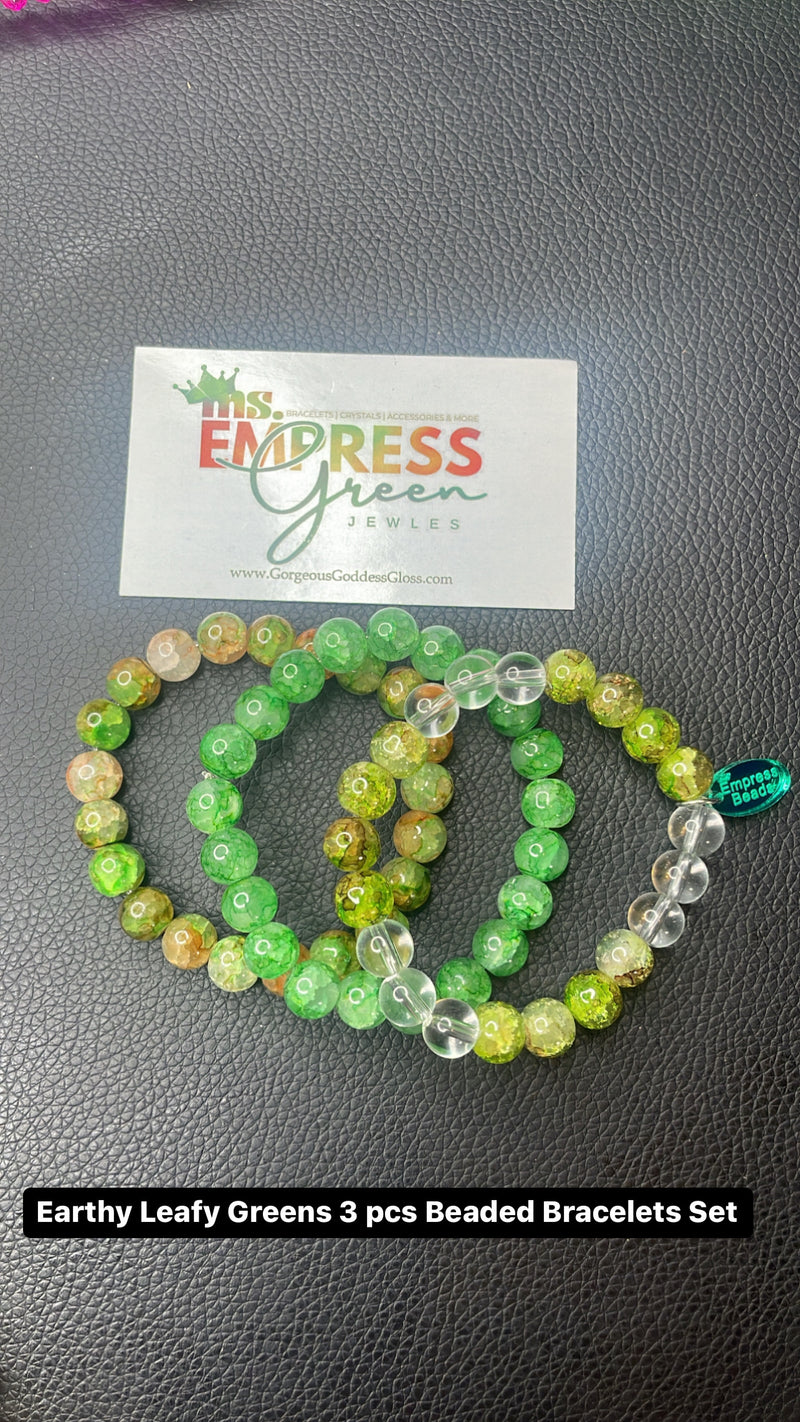 Earthy Leafy Greens 3 pcs Beaded Bracelets Set