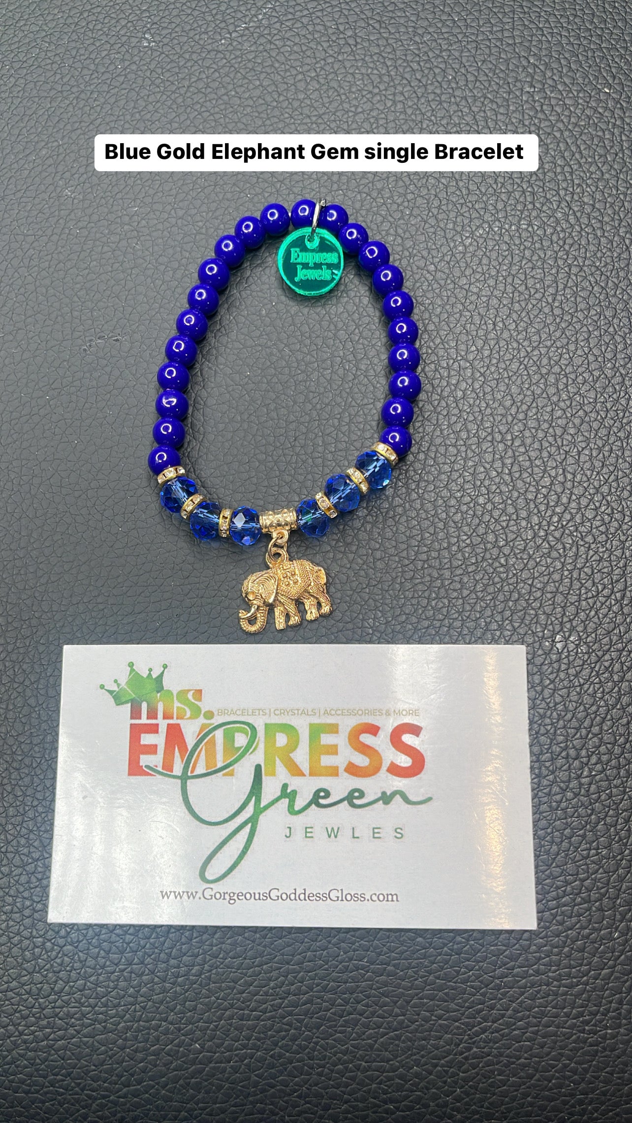 Blue Elephant Gold Gem  Single Bracelet