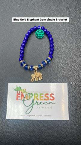 Blue Elephant Gold Gem  Single Bracelet