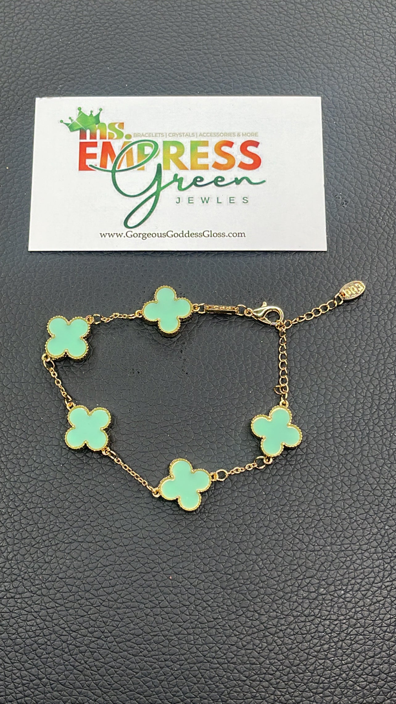 Light Green & Gold Dainty Four Leaf Clover 🍀 Charm Clasp Bracelet