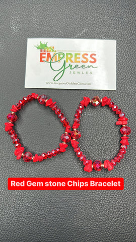 Red Gem Stone Chips Bracelet