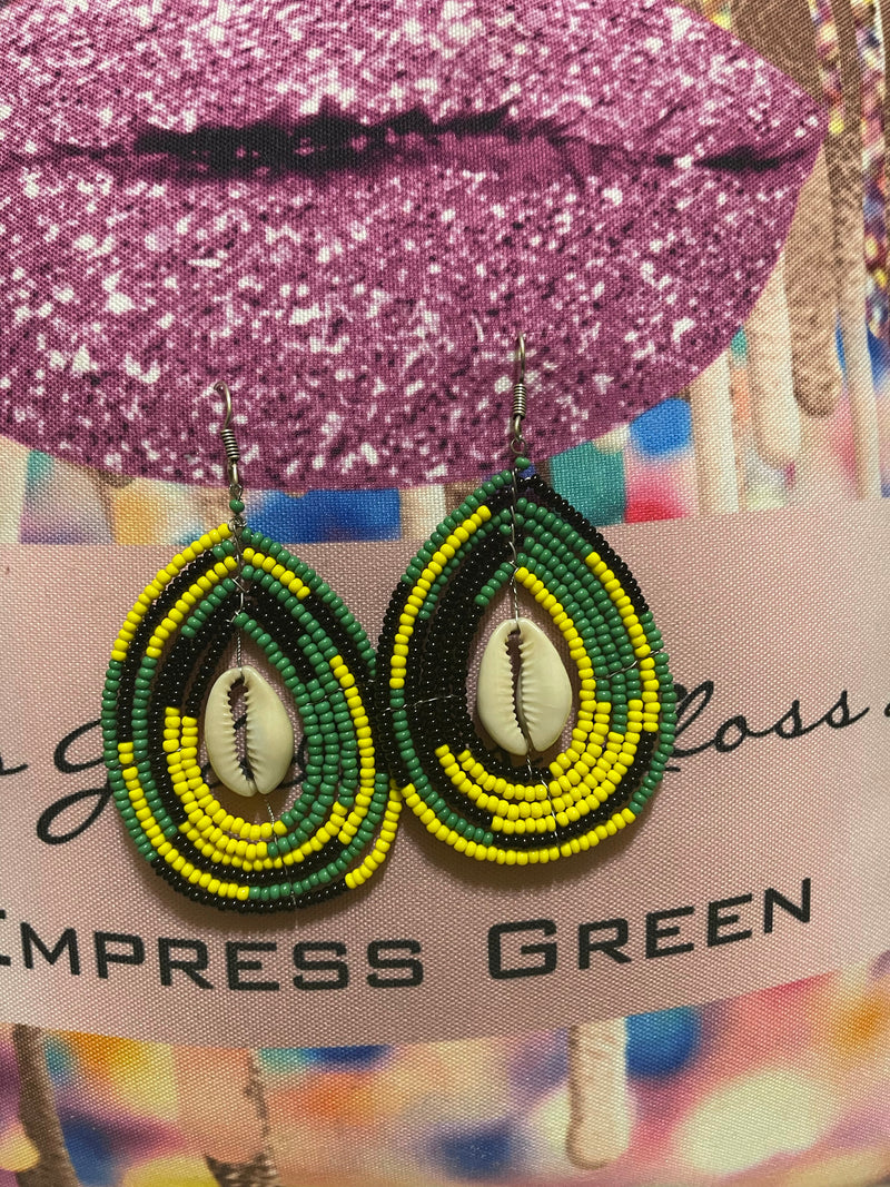 Rasta   Swirl  cowrie shells beads earrings