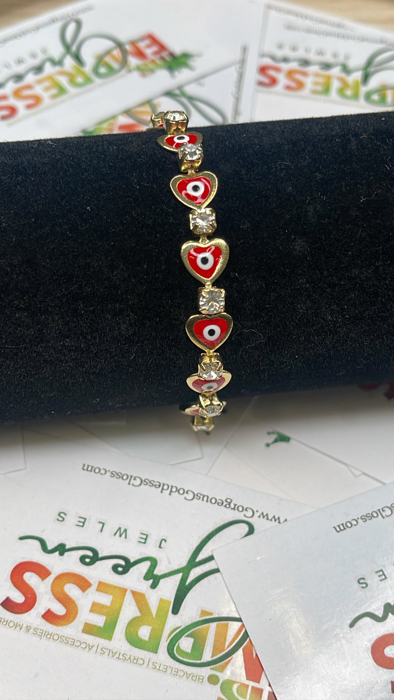 Red Heart Evil Eye Gold Tennis Bracelets