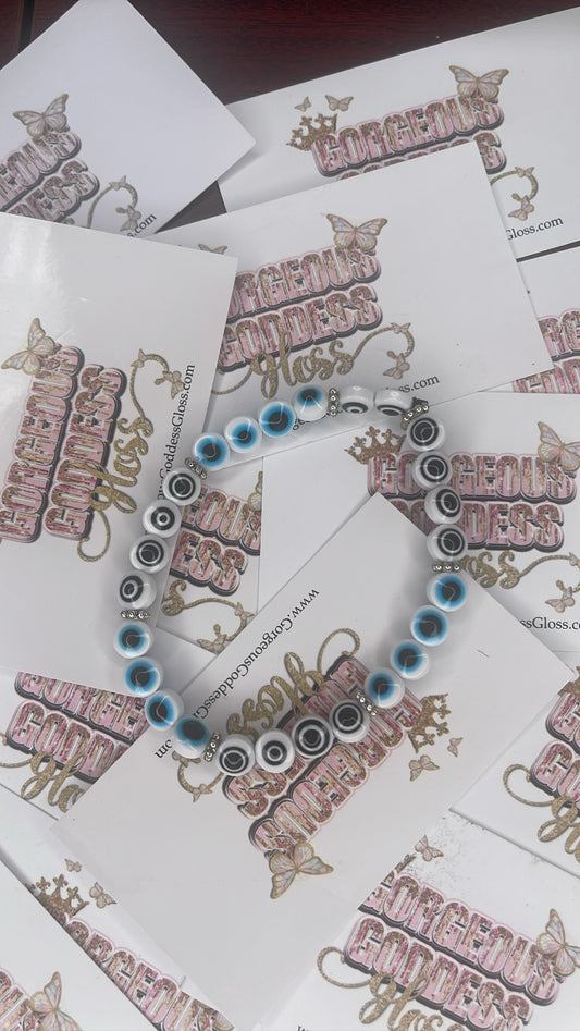 White Evil Eyes bracelet Set