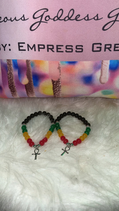 Rasta Ankh Black Obsidian Single  bracelet