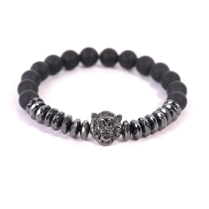 Faceted Hematite Lion Head, Lava Rock, Matte Black Agate Unisex Lucky Bracelets