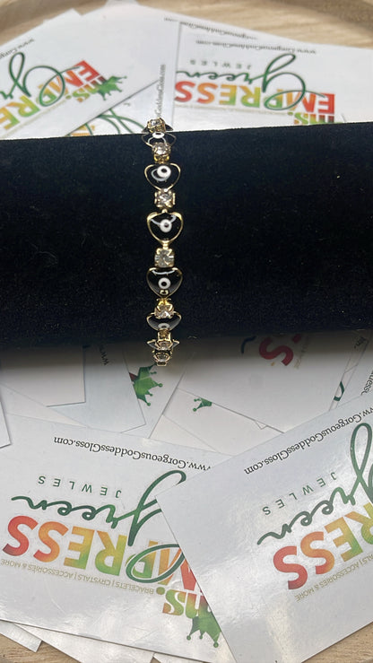 Black Heart Evil Eye Gold Tennis Bracelets