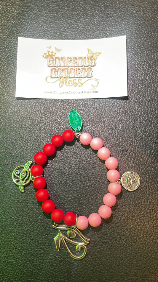 Red & light Pink tripple Eye of Horus two tone bracelets.