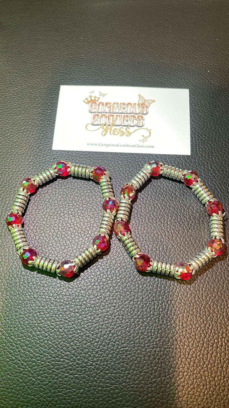 Red Silver Spirals bracelet