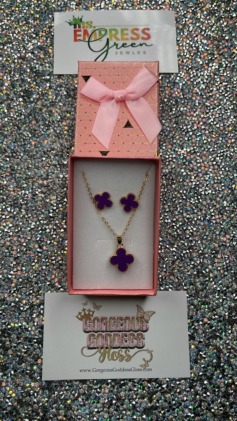 Purple Dainty Four Leaf Clover  Gift Box