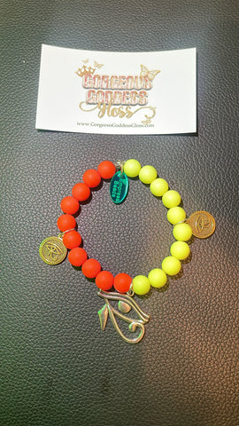 Orange & Yellow Tripple Eye of Horus two tone bracelets.