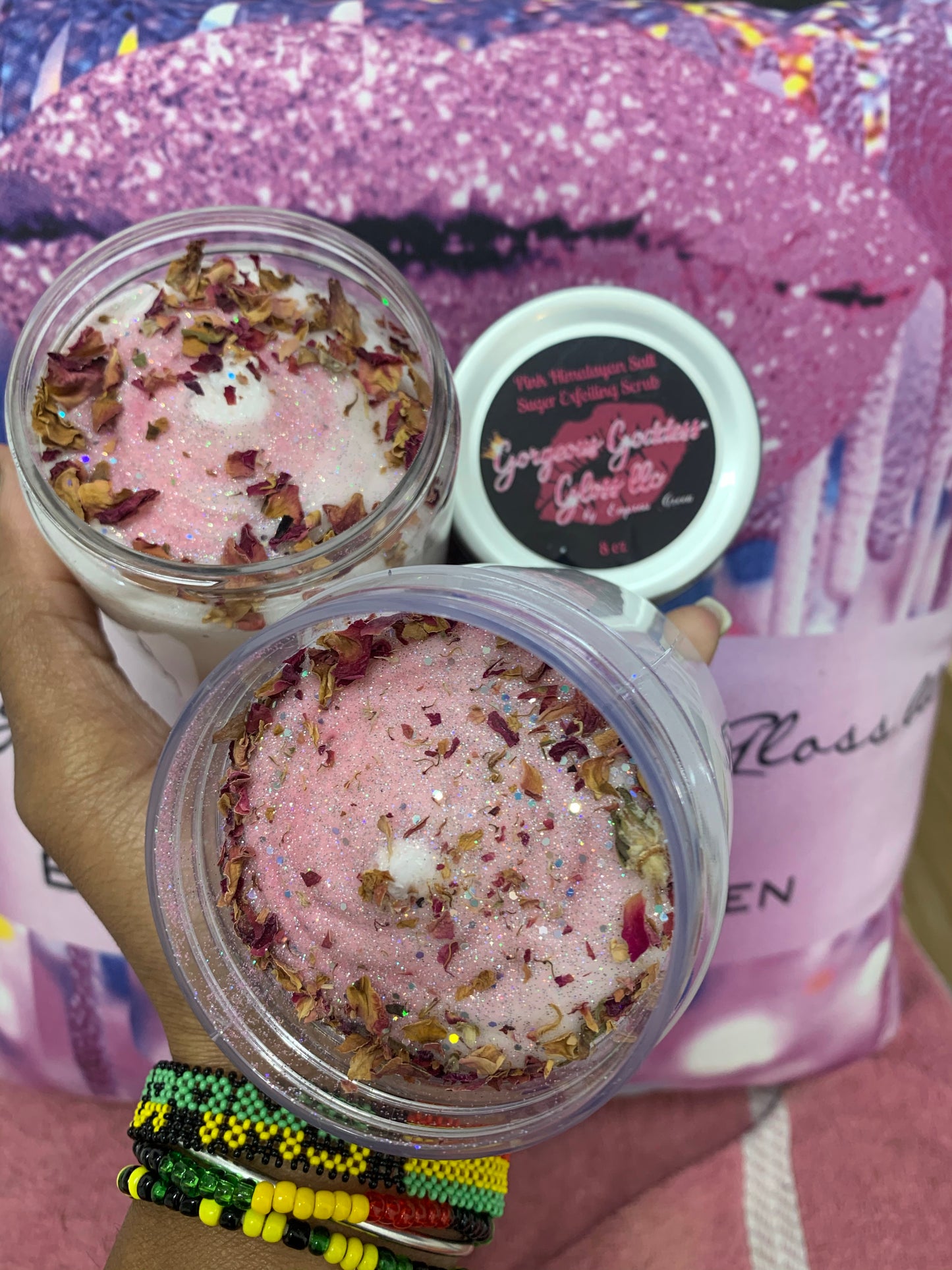 Pink Himalayan Exfoliating body scrub with roses & Glitter