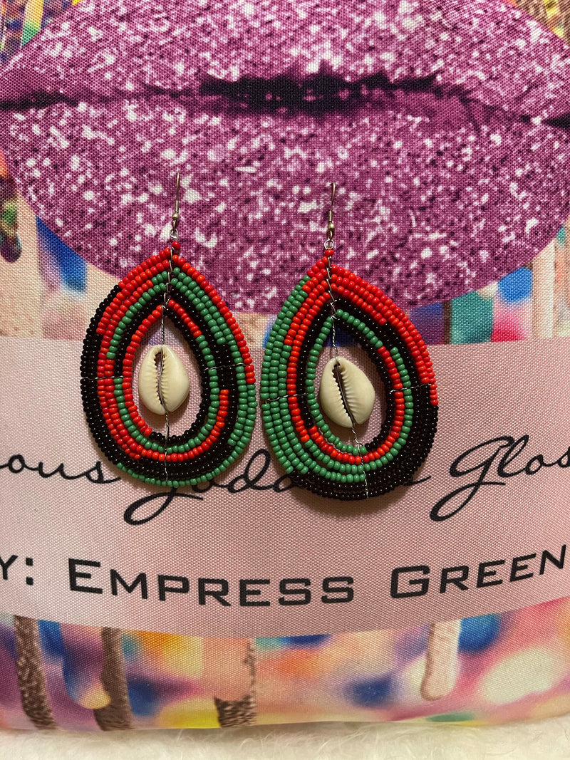 Rasta   Swirl  cowrie shells beads earrings