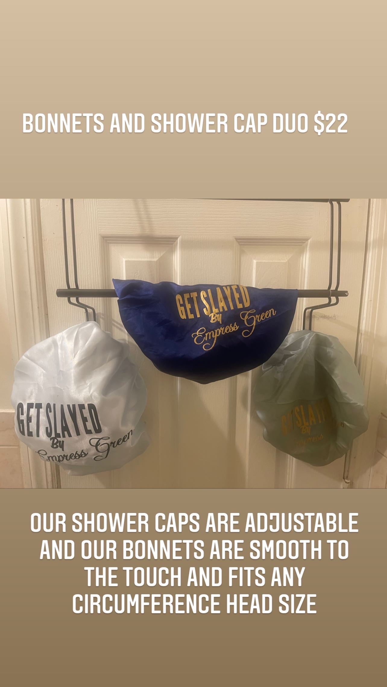 Get Slayed By Empress Shower Cap & Silk Big band Bonnets Duo