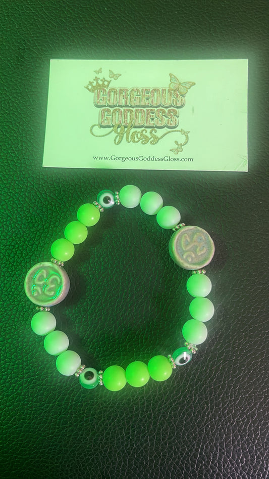 Double Zen Om Green  & White Evil Eye 🧿 Bracelet