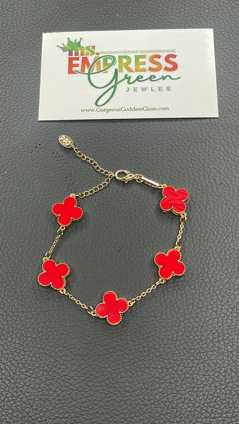 Red & Gold Dainty Four Leaf Clover 🍀 Charm Clasp Bracelet