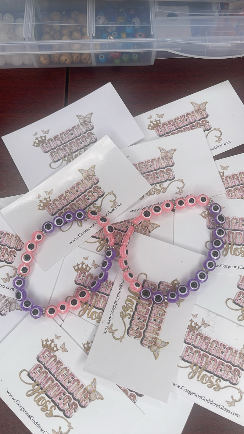 Pink / Purple Evil Eyes bracelet Set
